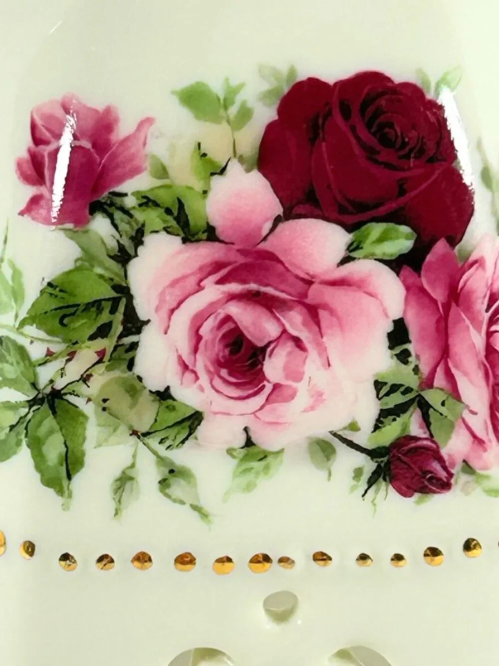 Nightlight, Ceramic, White W/Rose Pattern & Gold Trim